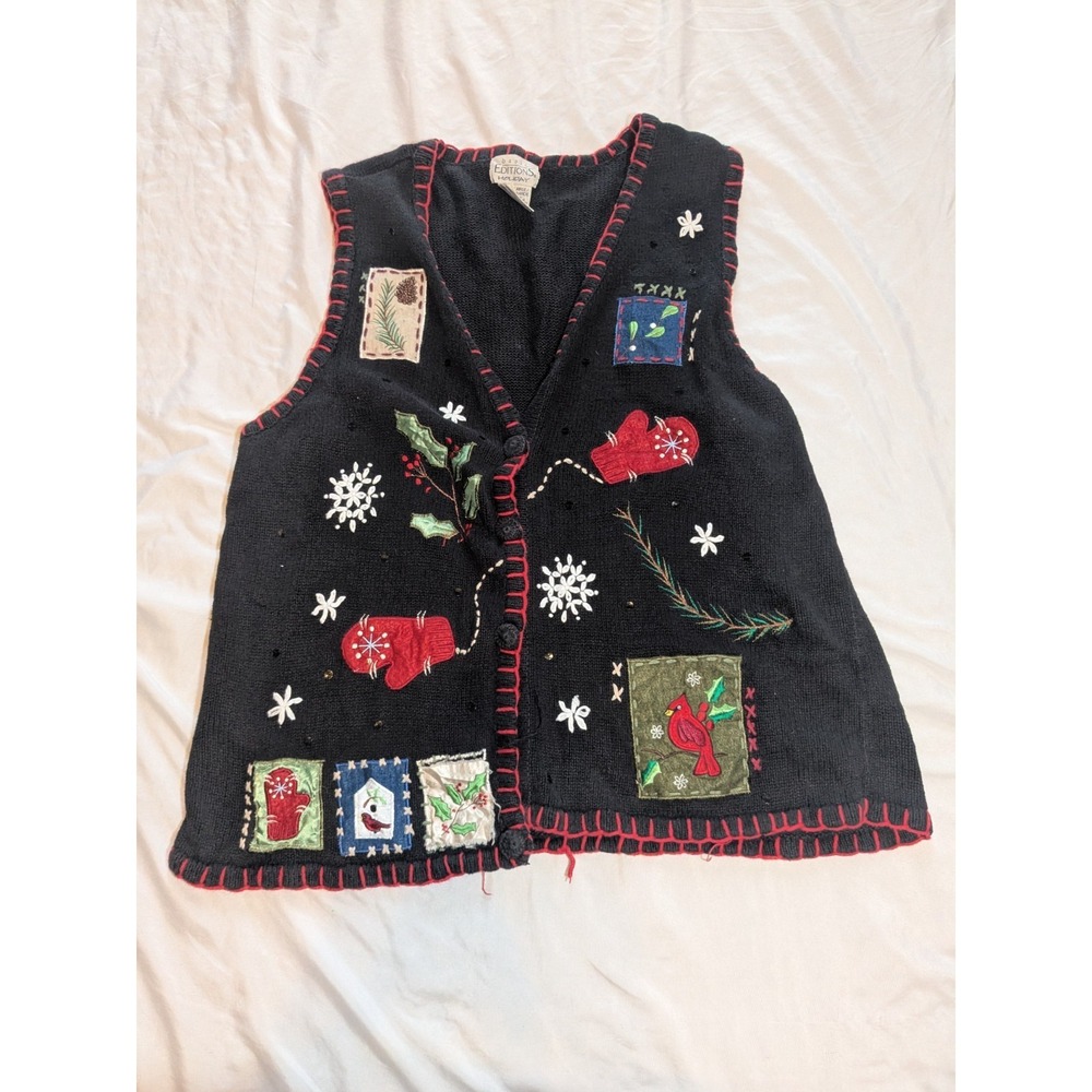Vintage Basic Editions Women's Holiday Sweater Vest W/ Christmas Designs Size XL